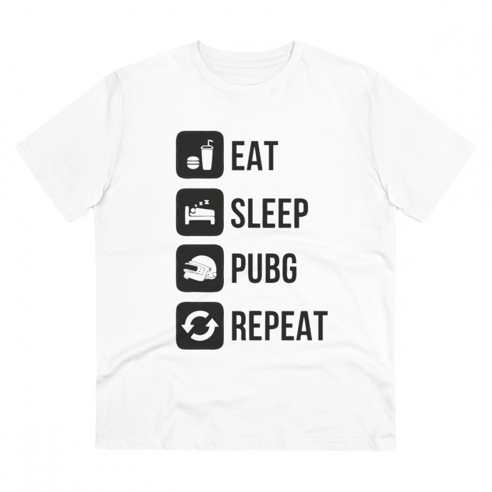 Eat Sleep Pubg Repeat Printed T-Shirt for Men - White, Round Neck, Half Sleeve - POPNOVA - photo 1