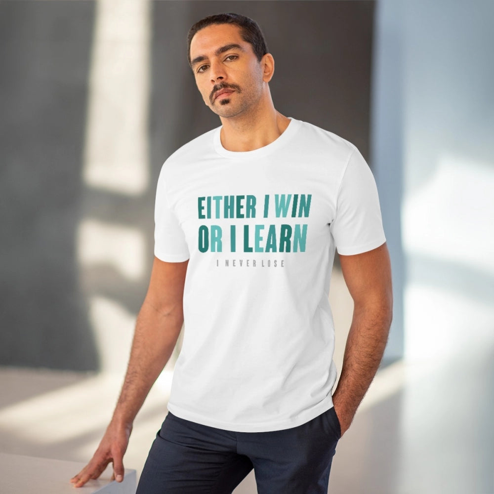 Either I Win Or I Learn Printed T-Shirt for Men - White, Round Neck, Half Sleeve - POPNOVA - photo 2
