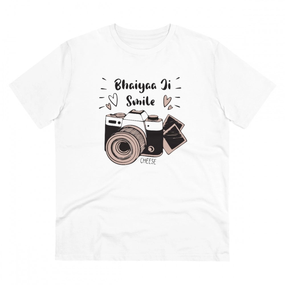 Bhaiya Ji Smile Printed T-Shirt for Men - White, Round Neck, Half Sleeve - POPNOVA - photo 1