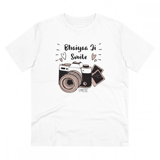 Bhaiya Ji Smile Printed T-Shirt for Men - White, Round Neck, Half Sleeve - POPNOVA - photo 1