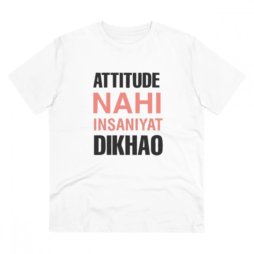 Attitude Nahi Insaniyat Dikhao Printed T-Shirt for Men - White, Round Neck, Half Sleeve - POPNOVA - photo 1