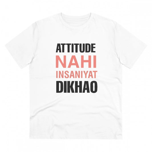 Attitude Nahi Insaniyat Dikhao Printed T-Shirt for Men - White, Round Neck, Half Sleeve - POPNOVA - photo 1