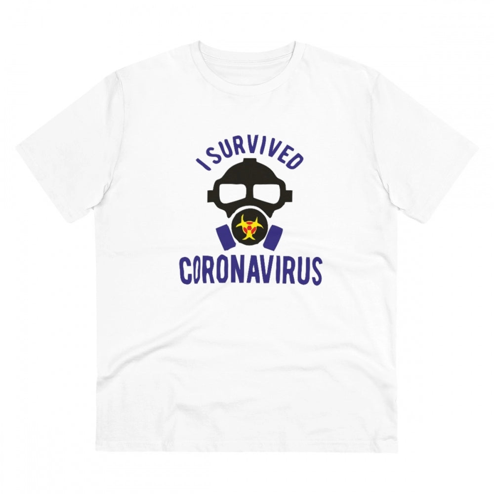 I Survived Coronavirus Printed T-Shirt for Men - White, Round Neck, Half Sleeve - POPNOVA - photo 1