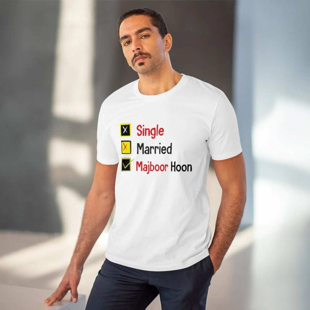 Single Married Majbur Printed T-Shirt for Men - White, Round Neck, Half Sleeve - POPNOVA - photo 2