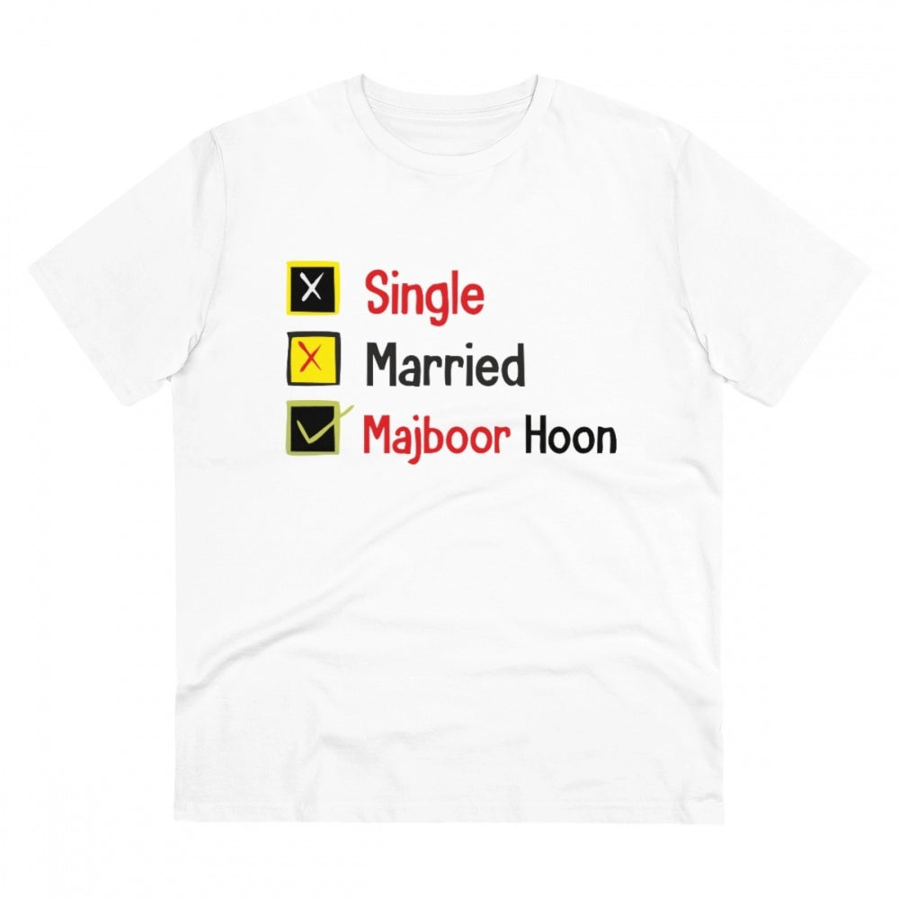Single Married Majbur Printed T-Shirt for Men - White, Round Neck, Half Sleeve - POPNOVA - photo 1