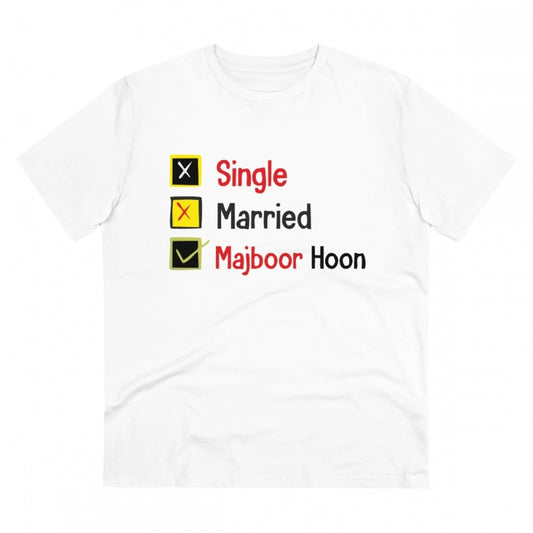 Single Married Majbur Printed T-Shirt for Men - White, Round Neck, Half Sleeve - POPNOVA - photo 1