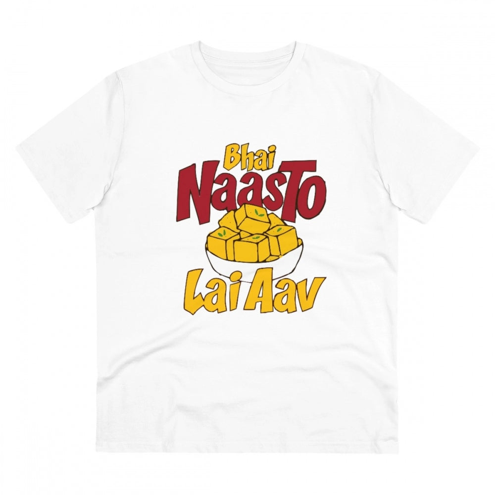 Bhai Nasto Lai Aav Printed T-Shirt for Men - White, Round Neck, Half Sleeve - POPNOVA - photo 1