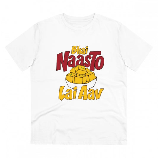 Bhai Nasto Lai Aav Printed T-Shirt for Men - White, Round Neck, Half Sleeve - POPNOVA - photo 1