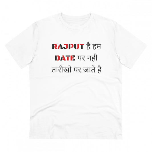 Rajput Hai Hum Date Par Nahi Tarikho Par Jate Hai Printed T-Shirt for Men - White, Round Neck, Half Sleeve - POPNOVA - photo 1
