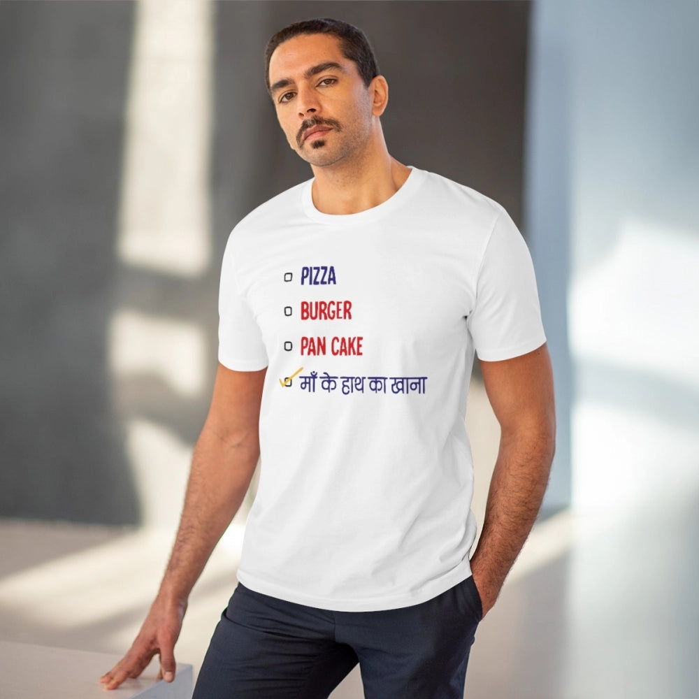 Pizza Burger Pan Cake Maa Ke Hath Ka Khana Printed T-Shirt for Men - White, Round Neck, Half Sleeve - POPNOVA - photo 2
