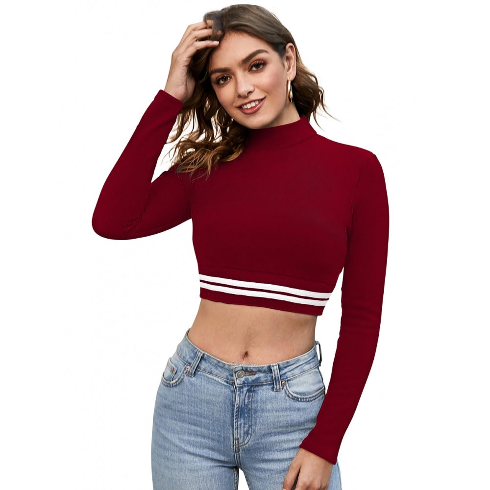 Women's Western Wear Hosiery Crop Top - Maroon