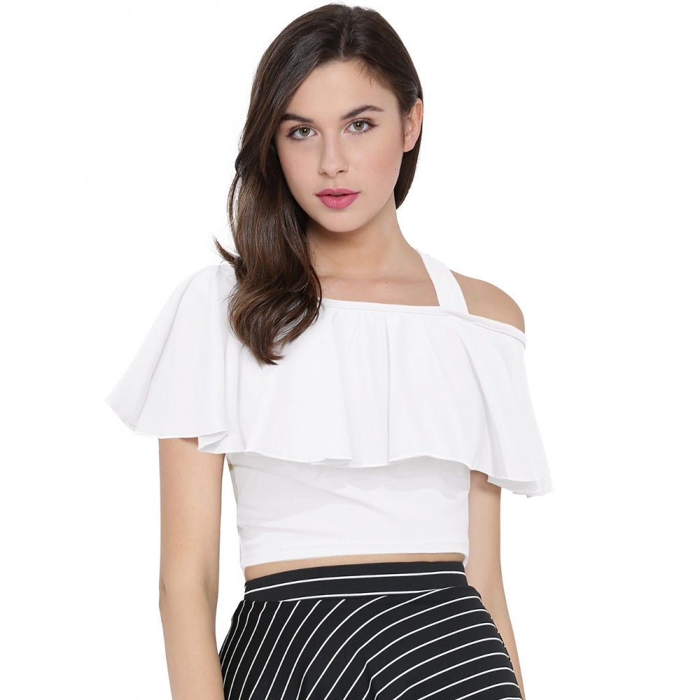 Women's Western Wear Hosiery Crop Top - White
