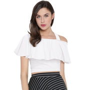 Women's Western Wear Hosiery Crop Top - White