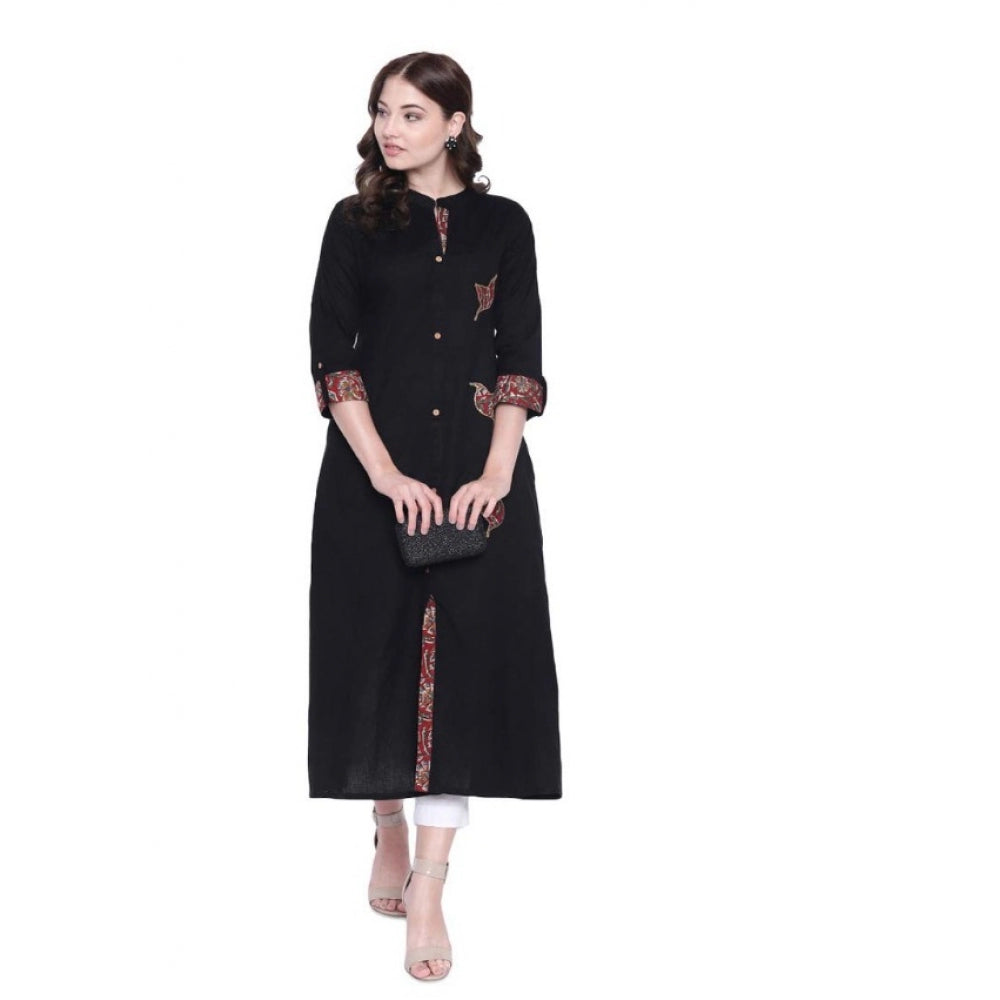 Generic Women's Khadi Printed A Line Kurti  (Black, Khadi) - Women's Kurti | POPNOVA