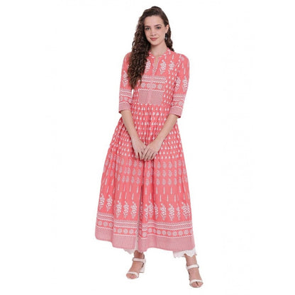 Generic Women's Cotton Printed Regular Kurti (Peach, Cotton) - Women's Kurti | POPNOVA