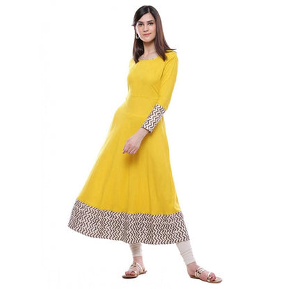 Generic Women's Rayon Printed Solid Anarkali Kurti (Yellow, Rayon) - Women's Kurti | POPNOVA
