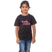 Girls Cotton Drama Queen Half Sleeve T-Shirt - Black