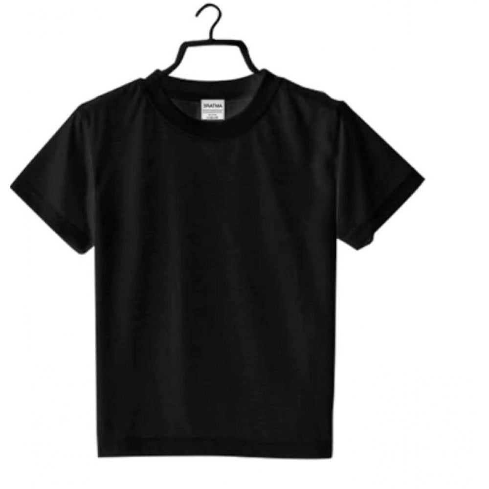 Boys Cotton Plain Half Sleeve T-Shirt - Black