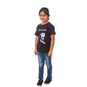 Girls Cotton Snow Board Half Sleeve T-Shirt - Black