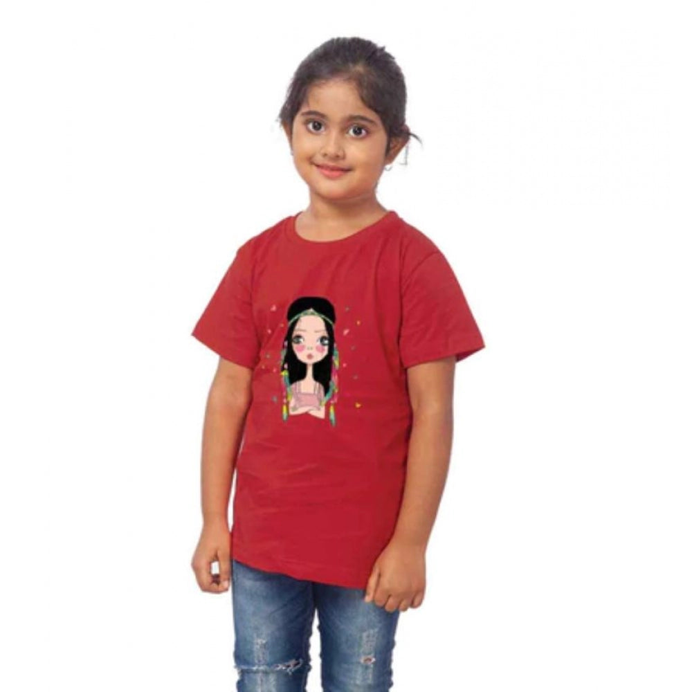 Girls Cotton Tribal Half Sleeve T-Shirt - Maroon