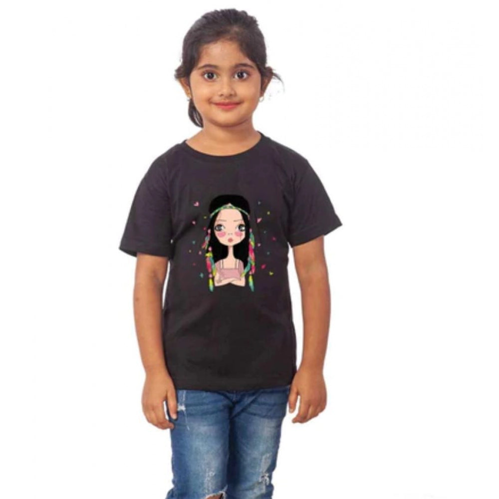 Girls Cotton Tribal Half Sleeve T-Shirt - Black