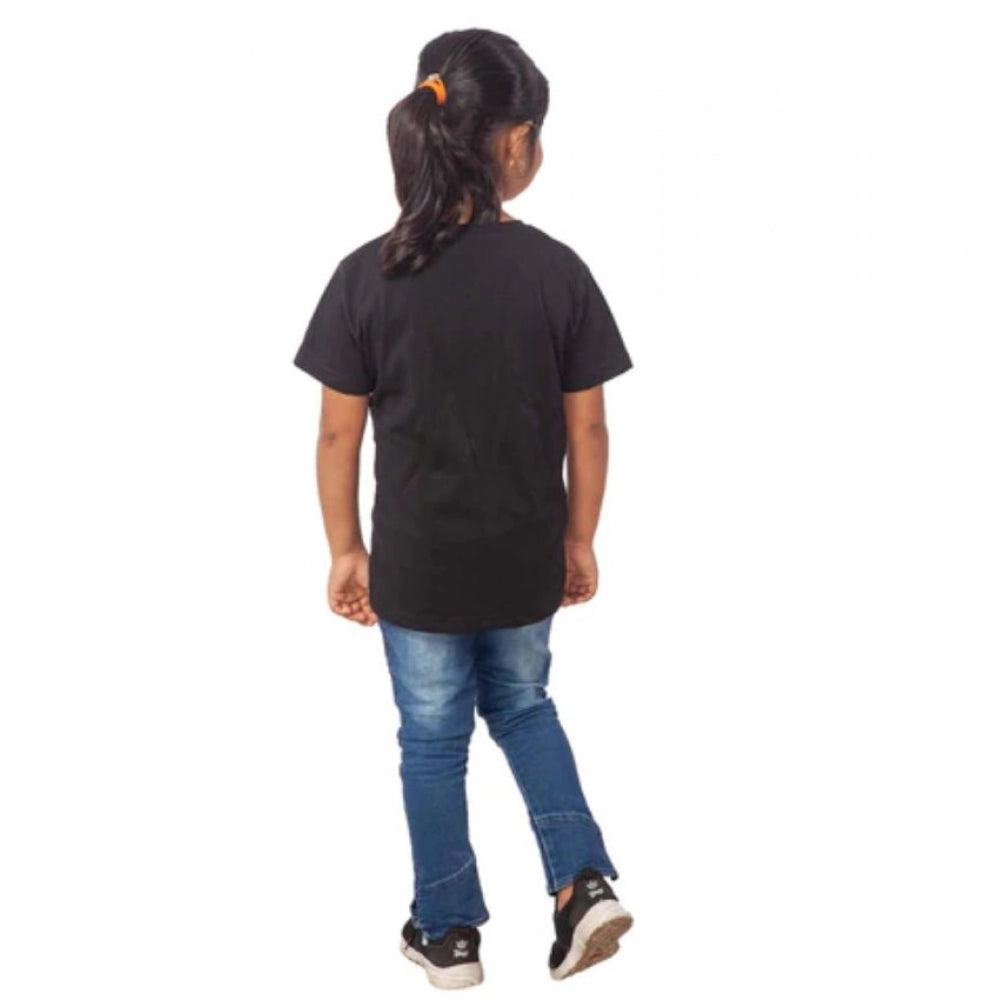 Girls Cotton Unicorn Face Half Sleeve T-Shirt - Black