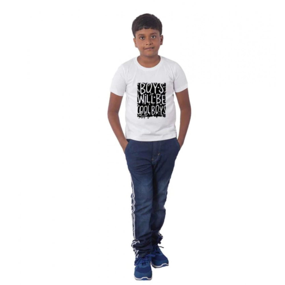 Boys Cotton Will Be Cool Half Sleeve T-Shirt - White