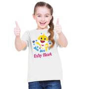 Girls Cotton Baby Shark Half Sleeve T-Shirt - White