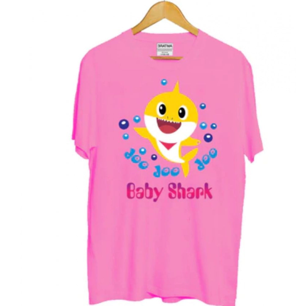 Girls Cotton Baby Shark Half Sleeve T-Shirt - Pink