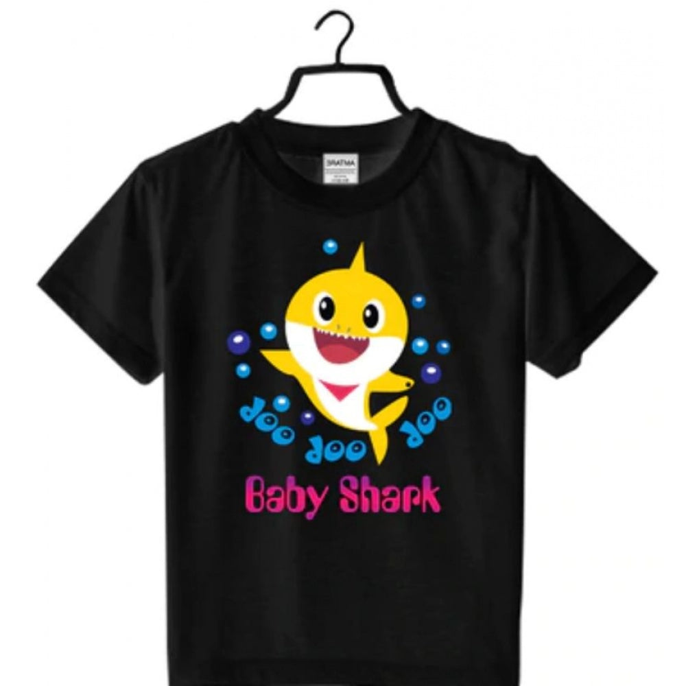 Girls Cotton Baby Shark Half Sleeve T-Shirt - Black
