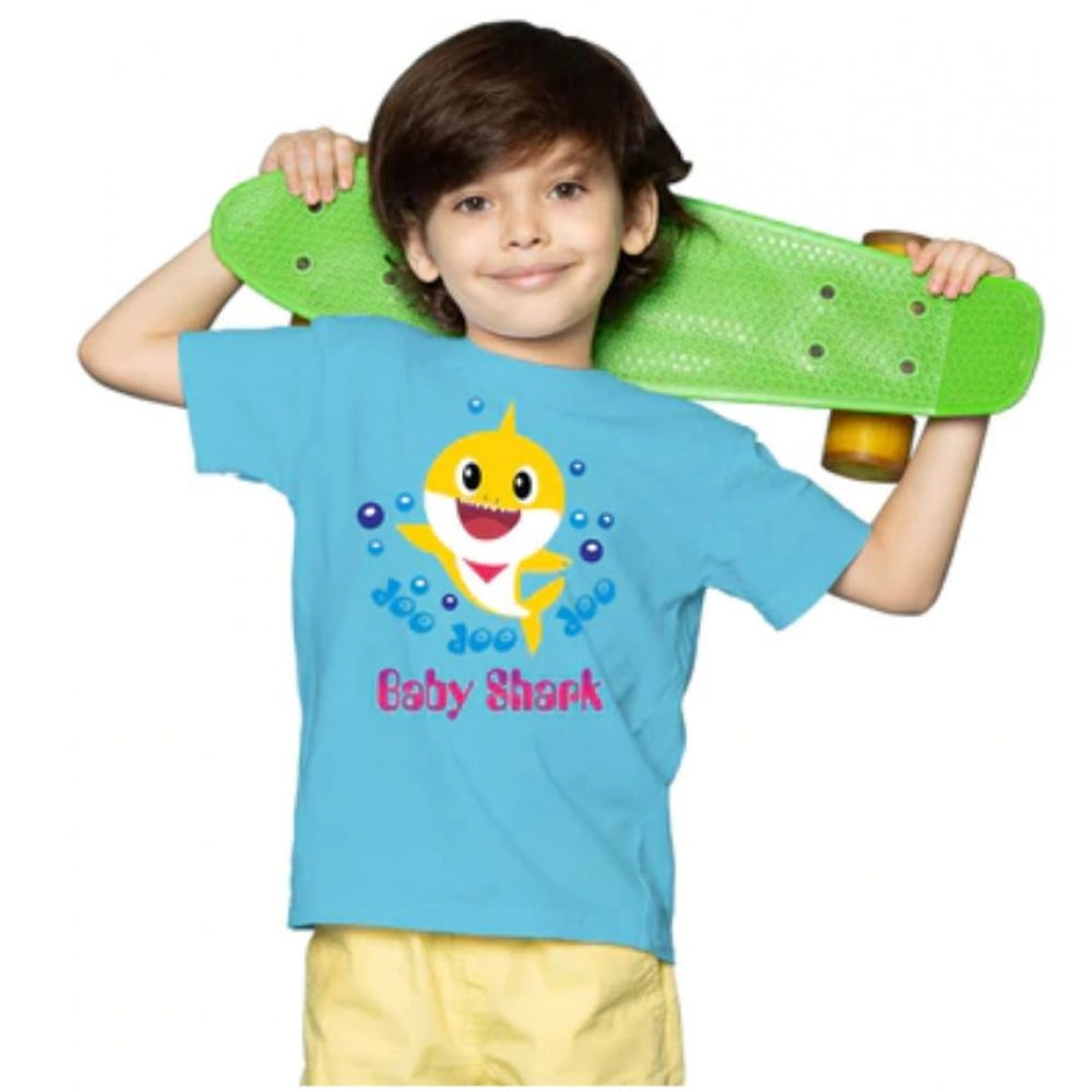 Boys Cotton Baby Shark Half Sleeve T-Shirt - Blue