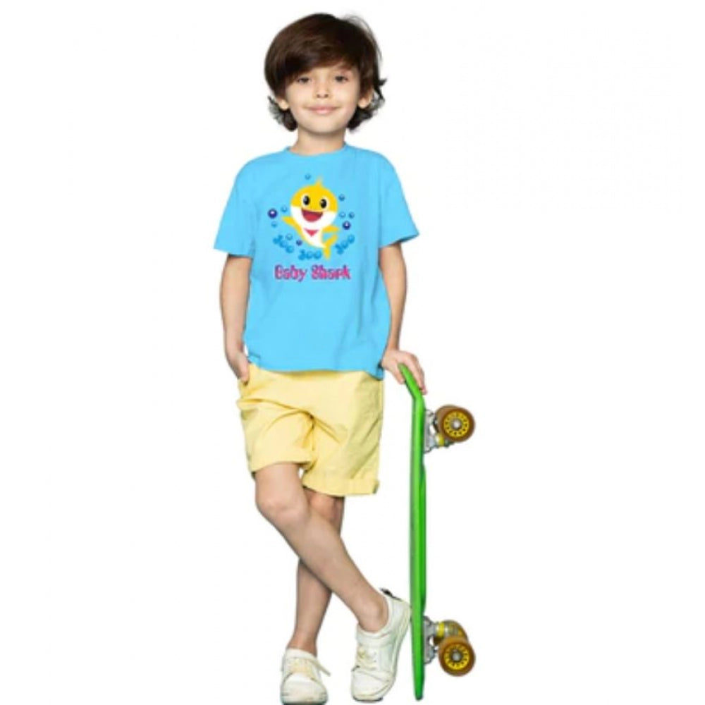 Boys Cotton Baby Shark Half Sleeve T-Shirt - Blue