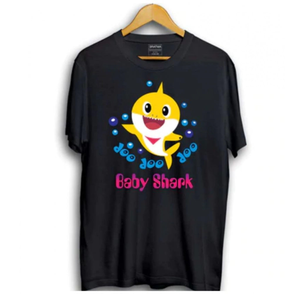 Boys Cotton Baby Shark Half Sleeve T-Shirt - Black