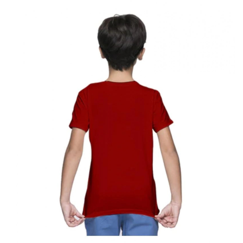 Boys Cotton Plain Half Sleeve T-Shirt - Maroon
