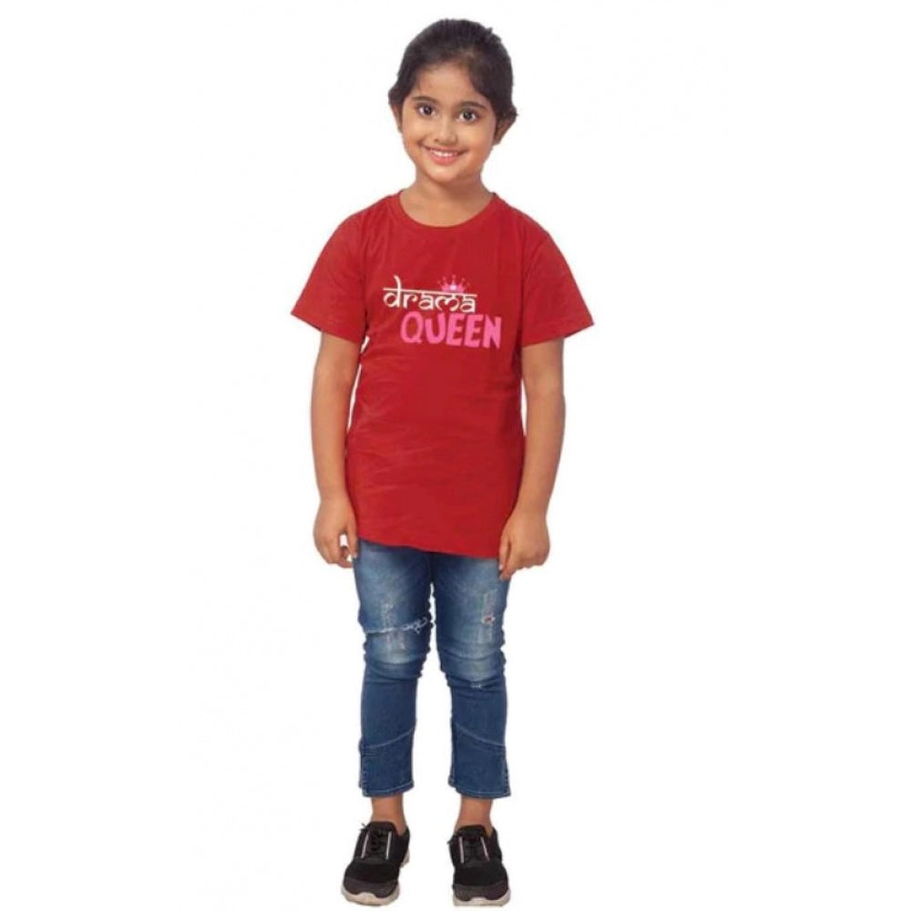 Girls Cotton Drama Queen Half Sleeve T-Shirt - Maroon
