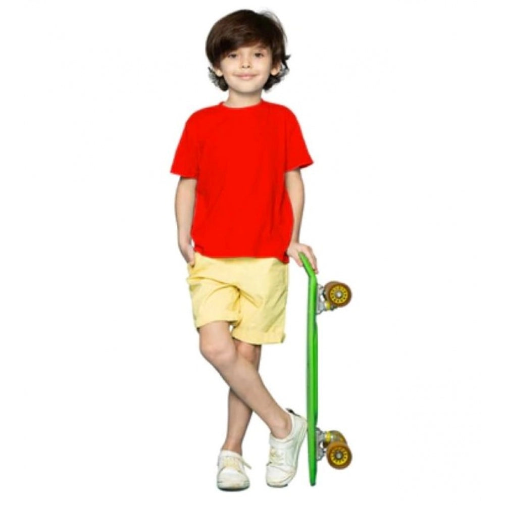 Boys Cotton Plain Half Sleeve T-Shirt - Red