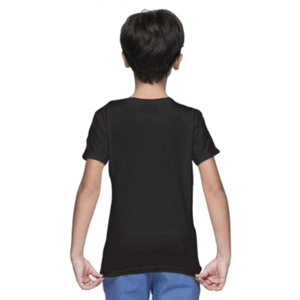 Boys Cotton Plain Half Sleeve T-Shirt - Black
