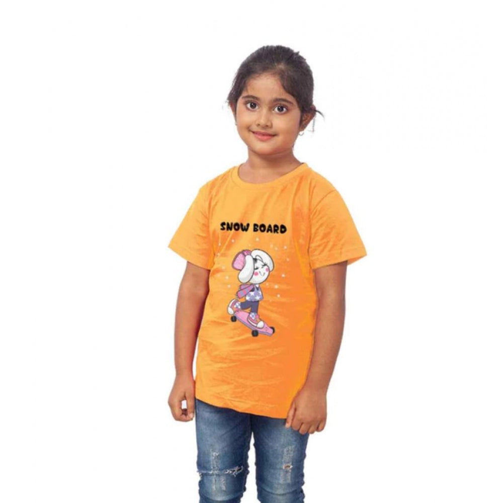 Girls Cotton Snow Board Half Sleeve T-Shirt - Mustard
