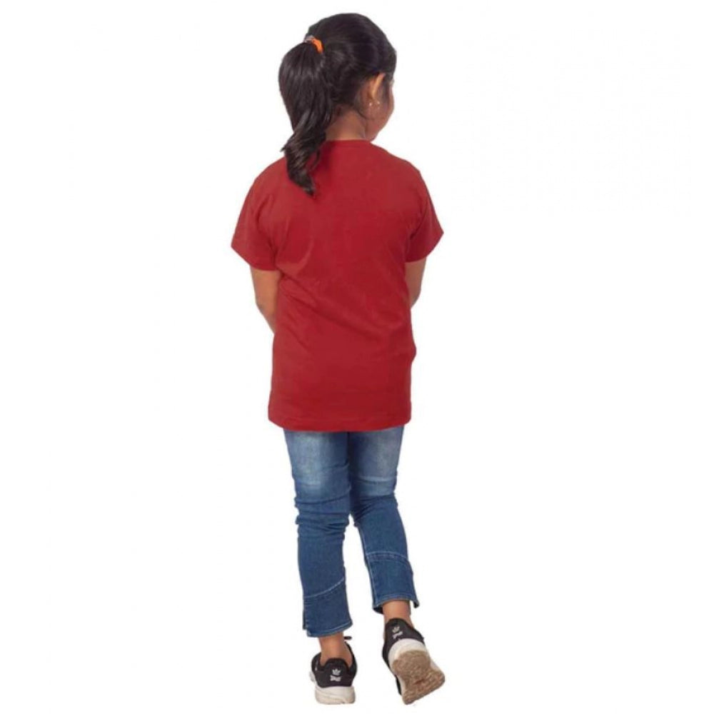 Girls Cotton Snow Board Half Sleeve T-Shirt - Maroon