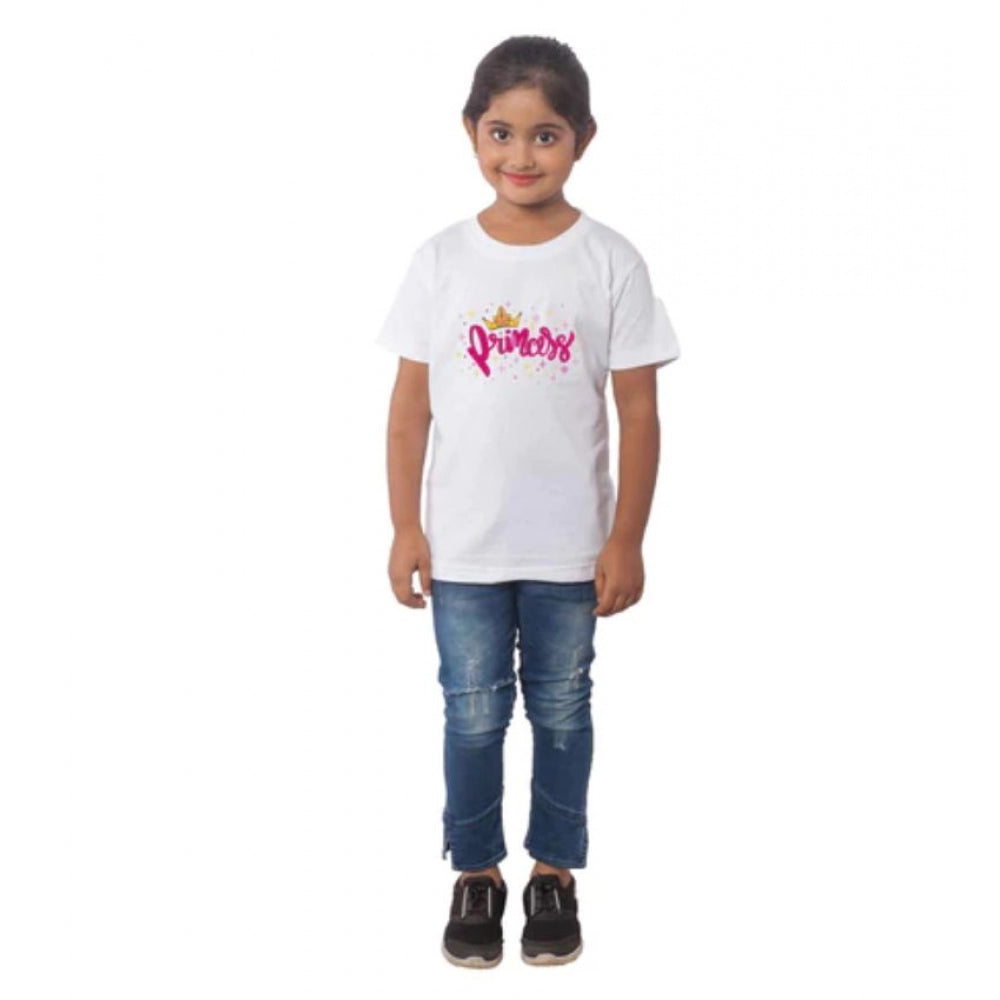 Girls Cotton Princess Half Sleeve T-Shirt - White