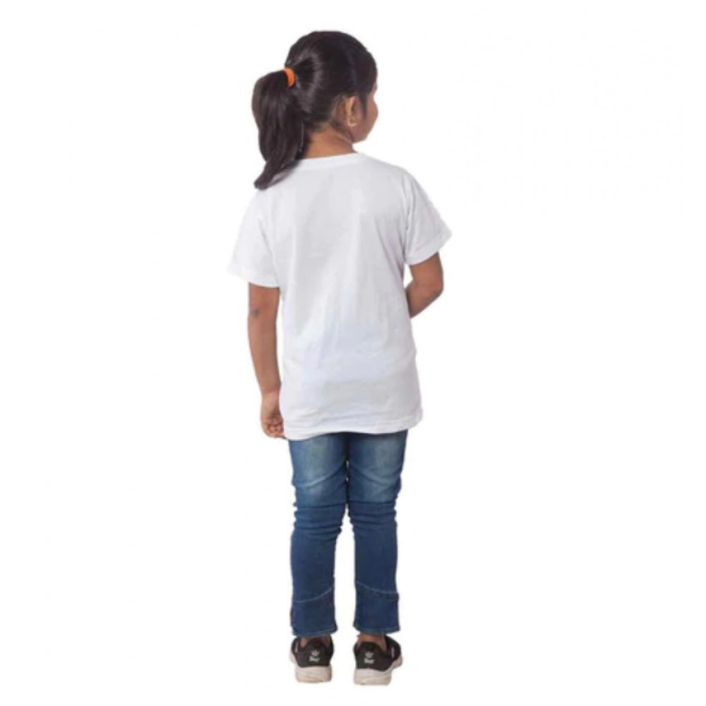 Girls Cotton Tribal Half Sleeve T-Shirt - White