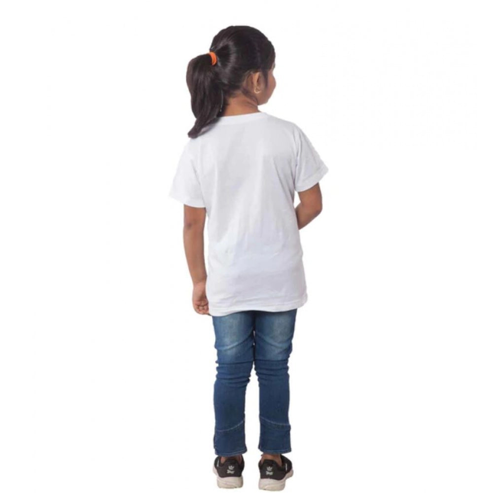 Girls Cotton Panda Glass Half Sleeve T-Shirt - White