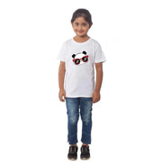 Girls Cotton Panda Glass Half Sleeve T-Shirt - White