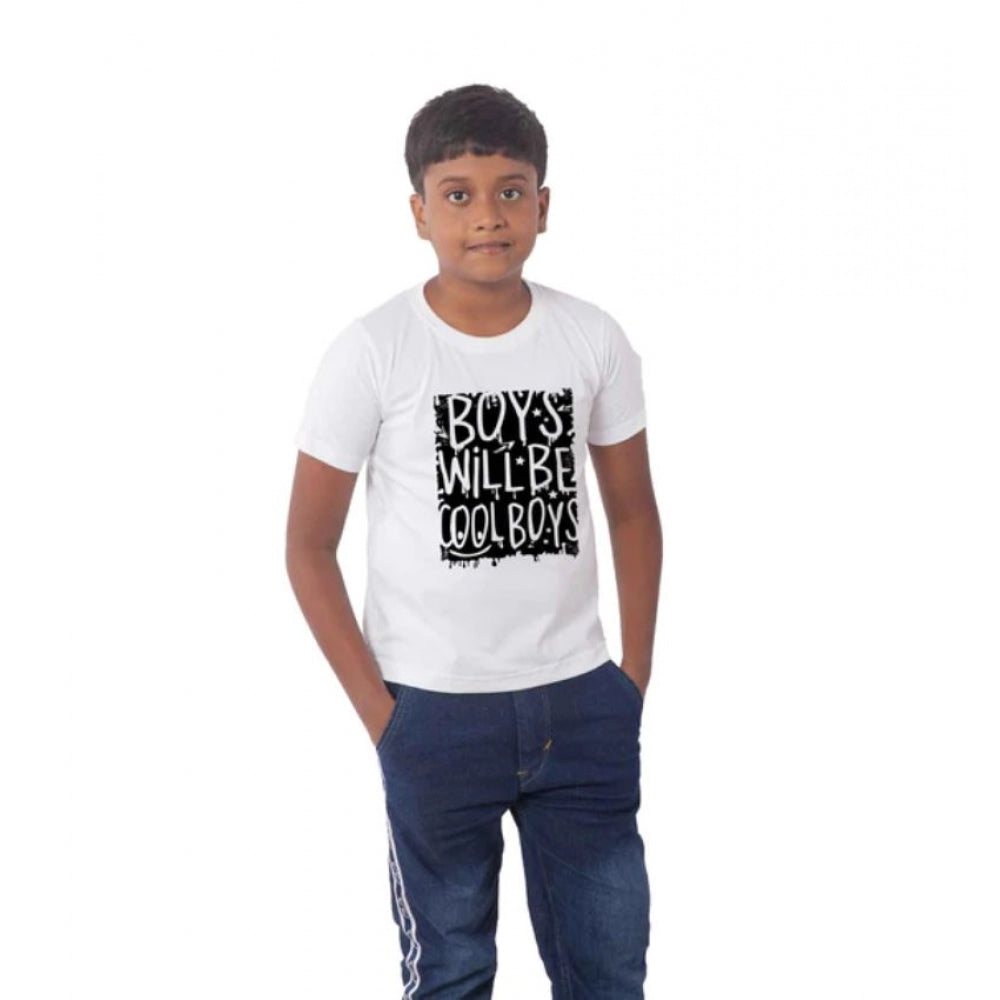 Boys Cotton Will Be Cool Half Sleeve T-Shirt - White