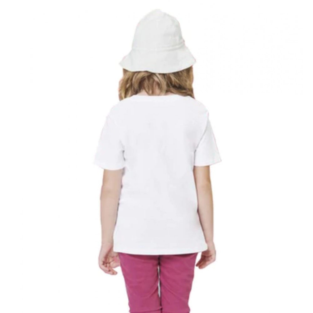 Girls Cotton Baby Shark Half Sleeve T-Shirt - White