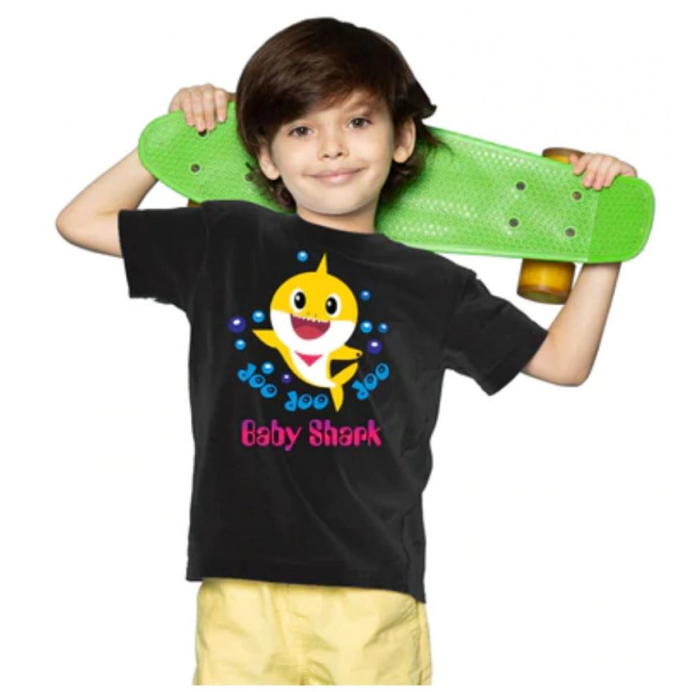 Boys Cotton Baby Shark Half Sleeve T-Shirt - Black