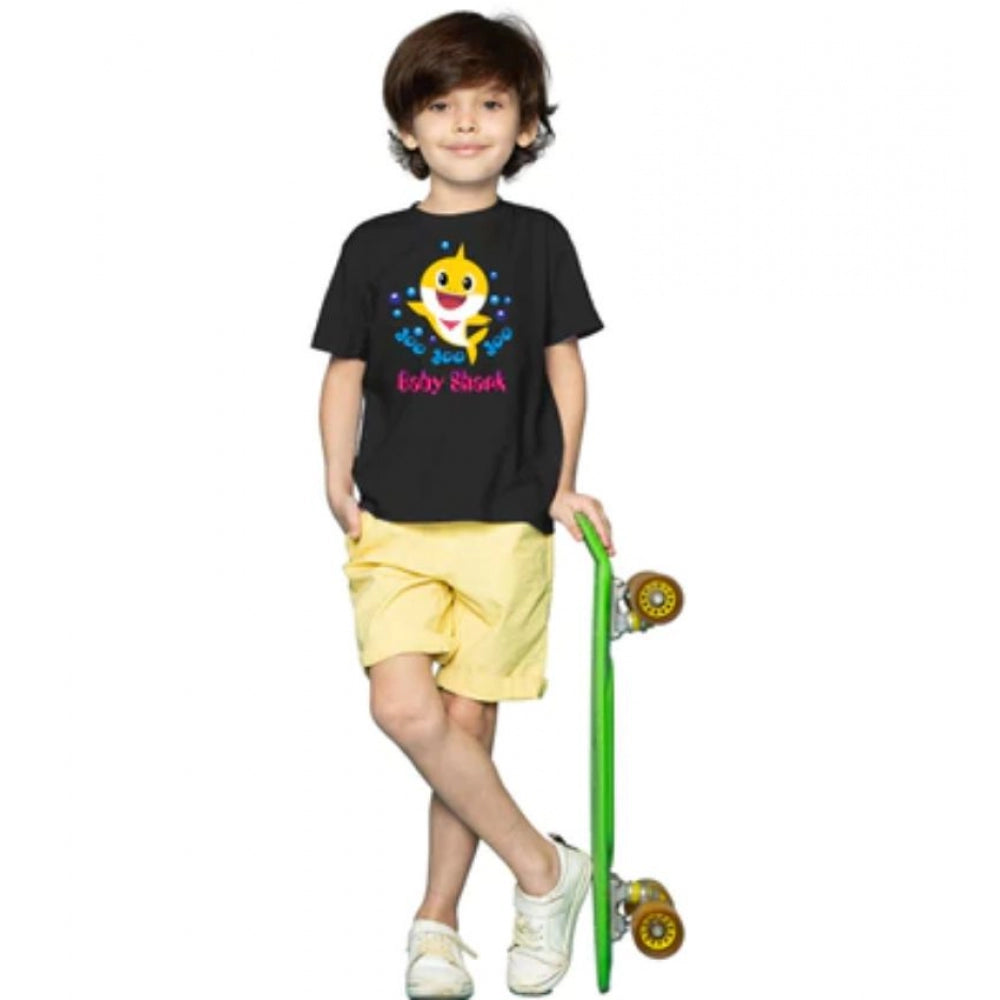 Boys Cotton Baby Shark Half Sleeve T-Shirt - Black