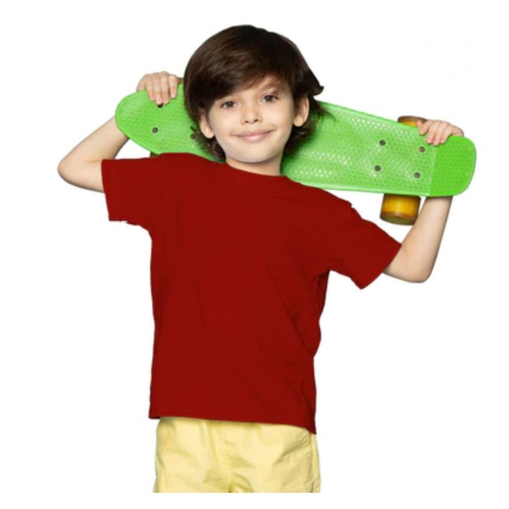 Boys Cotton Plain Half Sleeve T-Shirt - Maroon