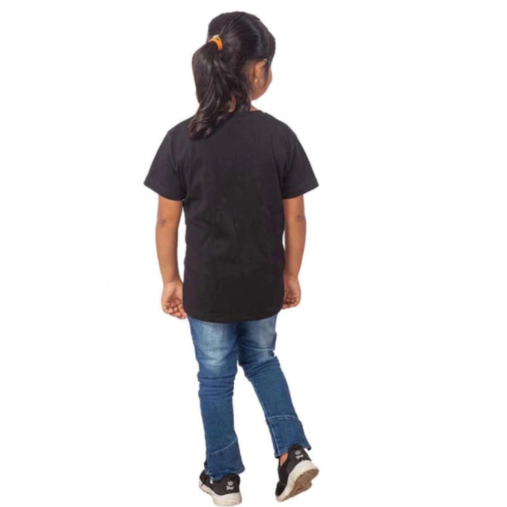 Girls Cotton Drama Queen Half Sleeve T-Shirt - Black