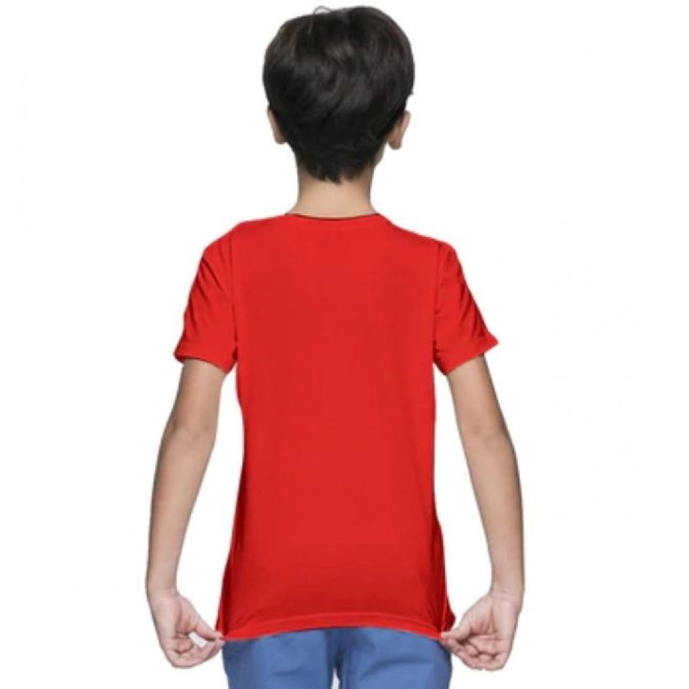 Boys Cotton Plain Half Sleeve T-Shirt - Red